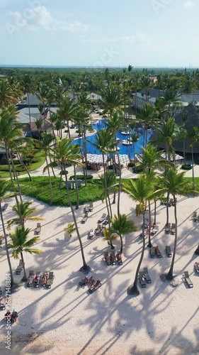 Beach at All-Inclusive Resort Barcelo in Punta Cana , Caribbean. Aerial View