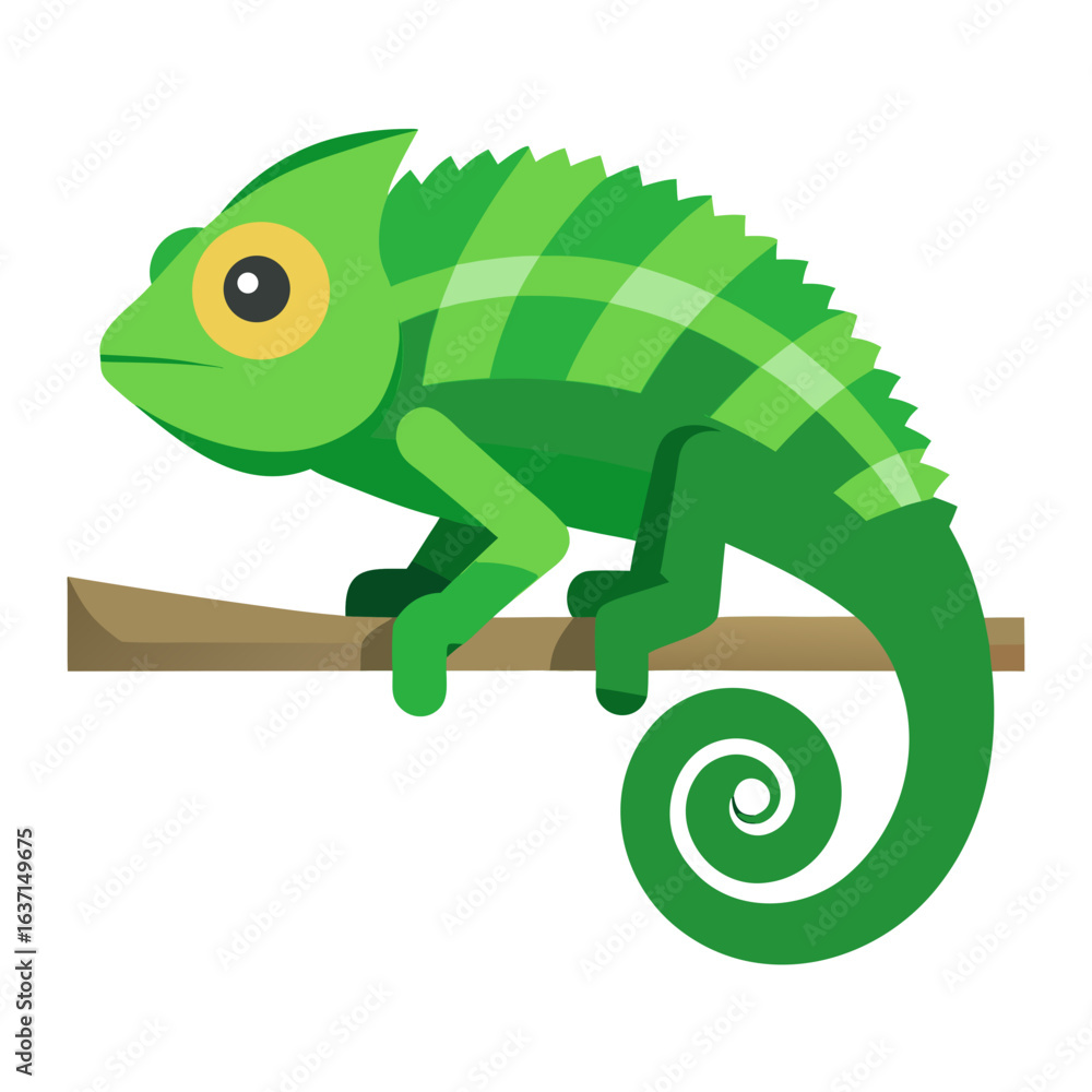 Fototapeta premium vector illustration of chameleon, on branch, flat design