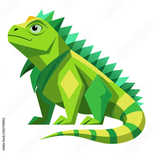 vector illustration of iguana, alert stance, flat design