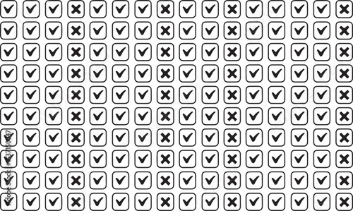 Check Marks and Crosses in Boxes Pattern. Confirmation, Approval, Rejection, Validation