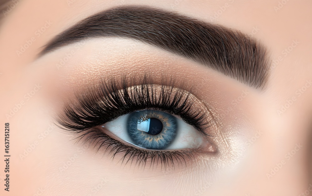 Fototapeta premium Closeup of a Blue Eye with Dramatic Makeup and Long Eyelashes