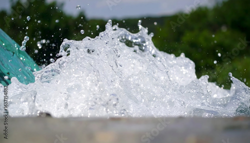 Wallpaper Mural Close-Up of Water Splashing Against Blurred Green Background Creating Dynamic Visual Effect Torontodigital.ca