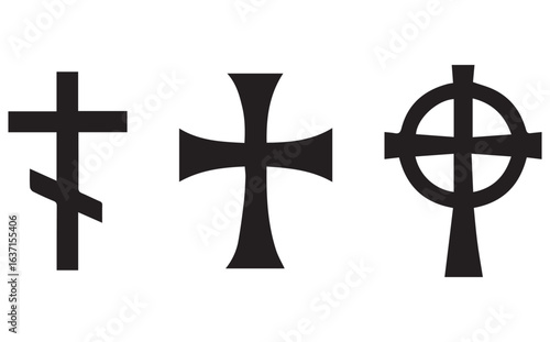 Black religious cross collection, white backdrop