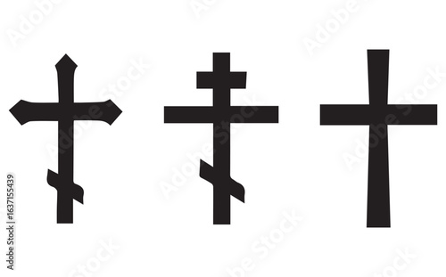 Set of religious crosses in black on white backdrop