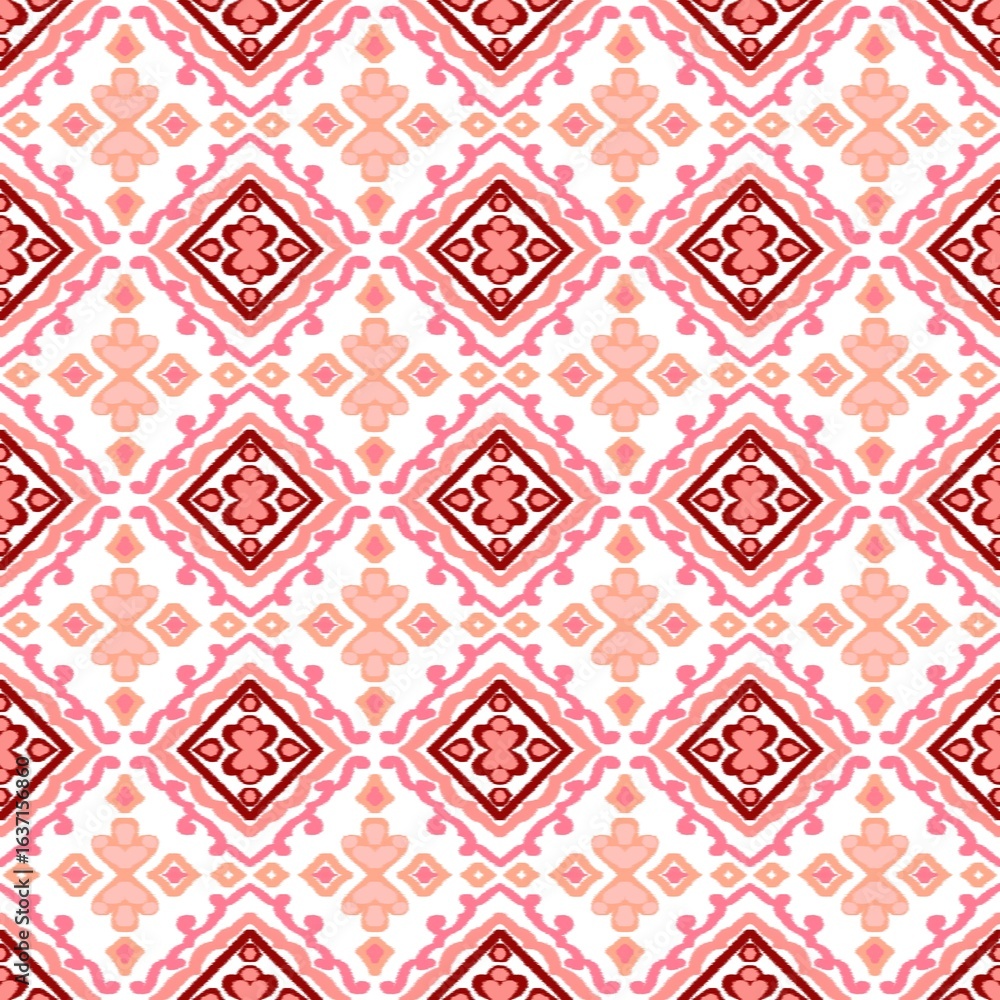 Obraz premium Ikat geometric folklore ornament. Seamless striped pattern in Aztec style. Figure tribal embroidery. Indian, Scandinavian, Gypsy, Mexican, African rug.