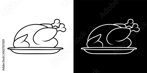 roasted chicken on plate vector icon
