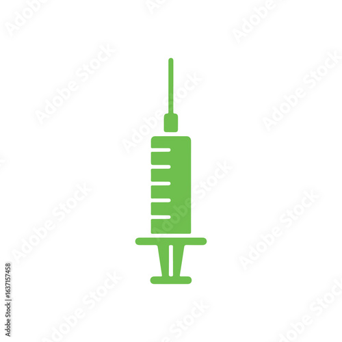 Simple green syringe icon isolated on a white background, medical element