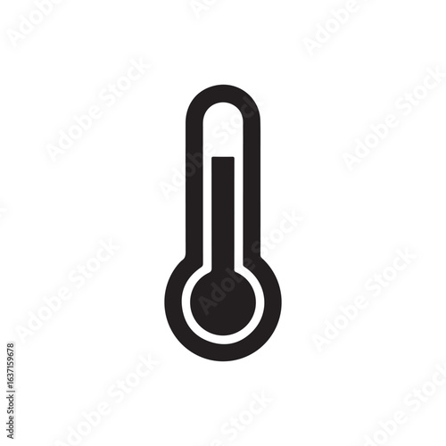 Black thermometer icon showing average temperature on white background symbolizing health and medicine