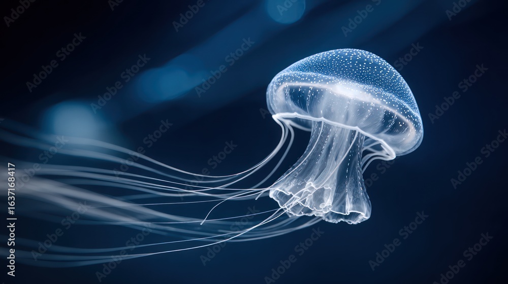 Fototapeta premium Glowing jellyfish in dark ocean