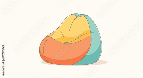 Cartoon Style Bean Bag Chair Illustration with Muted Pastel Colors