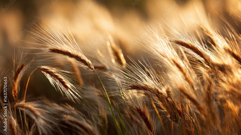 Golden Wheat Field at Sunset with Soft Light Enhancing Natural Textures of Grain and Symbolizing Agriculture and Harvest Golden Wheat Field at Sunset with Soft Light Enhancing Natural Textures of Grain and Symbolizing Agriculture and Harvest