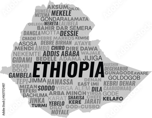 Ethiopia Country Map with City Names – Vector Illustration for Infographics and Education