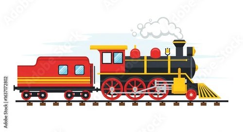 Vintage Steam Locomotive and Passenger Car Illustration