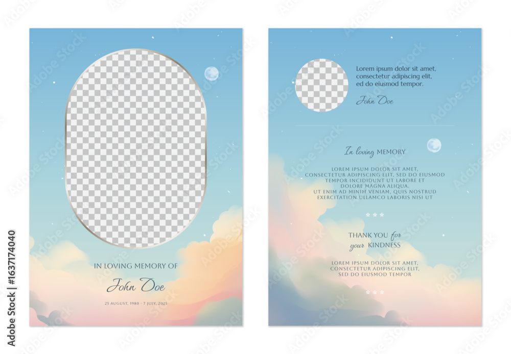 custom made wallpaper toronto digitalFloral memorial card template, featuring twilight sky with soft, colorful clouds, moon and stars