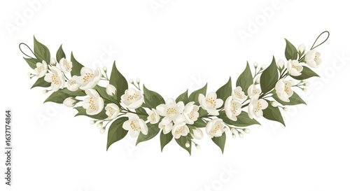 Jasmine blooms arc, a delicate floral garland for sophisticated design