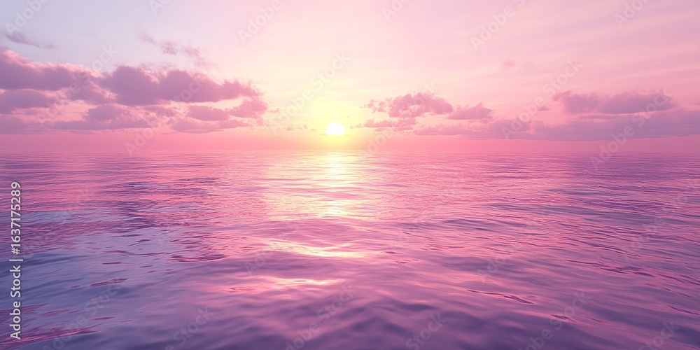 Obraz premium Pink Ocean Sunset: Tranquil Sea with Soft Waves