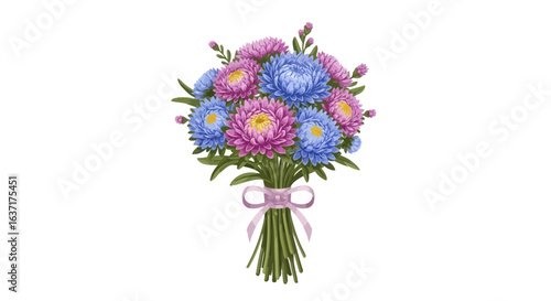 Delicate aster bouquet with pastel ribbon for romantic floral designs