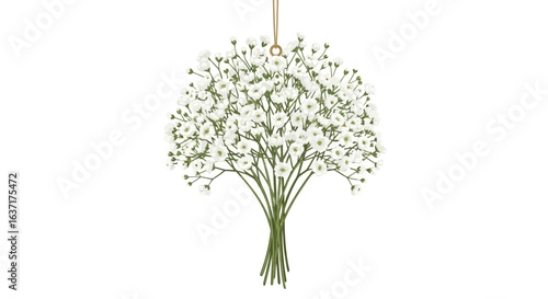 Delicate baby's breath bouquet suspended against a clean white backdrop
