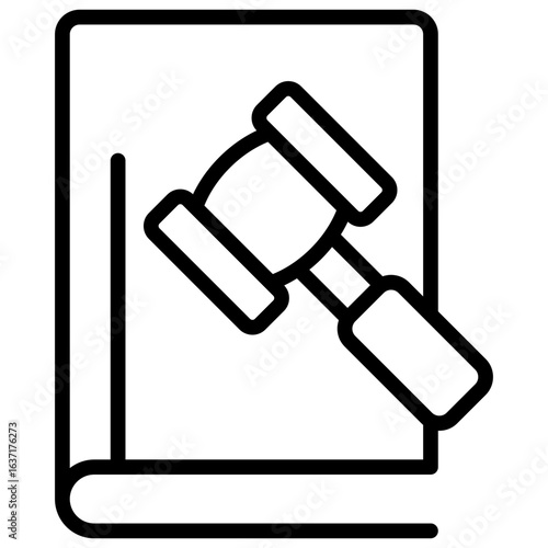 Law Book Outline Icon Design Vector - Book with gavel, representing legal reference, law education, or judicial rules