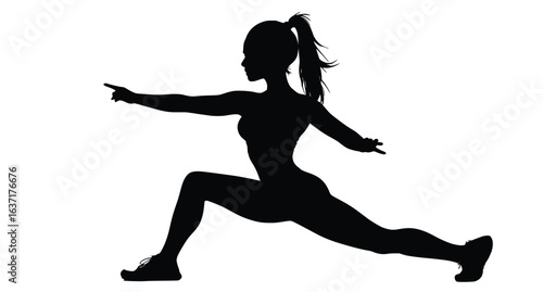 Silhouette of woman doing lunging  pose for fitness, stretching, and exercise posture illustration