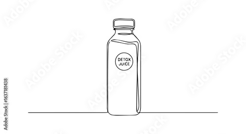 Detox juice bottle line art illustration. Refreshing detox juice in glass bottle. Simple detox juice bottle drawing for health blogs and wellness websites.