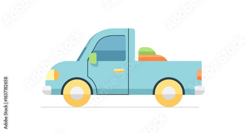 Retro-Style Pickup Truck Illustration with Pastel Color Palette, Isolated