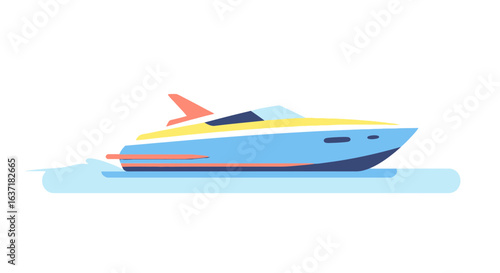 Sleek motorboat navigating the water with speed and elegance in vibrant colors