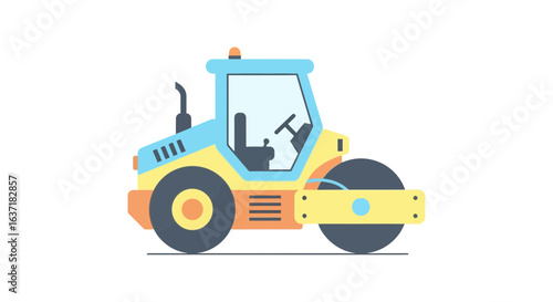 Stylized road roller illustration on a clean white backdrop, suitable for various design applications