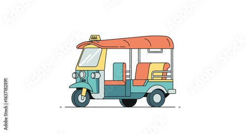 Vector illustration of a colorful tuk-tuk on a white background, isolated