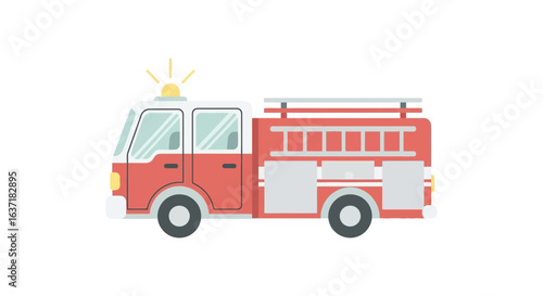 Stylized vector illustration of fire truck, vehicle on white backdrop