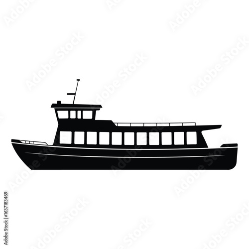 Silhouette of a large passenger ferry boat on a white background