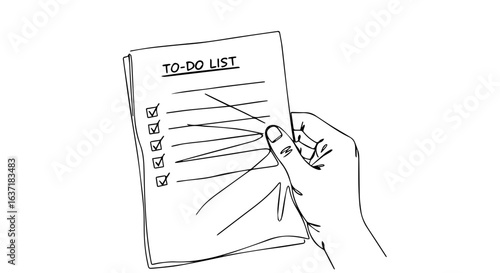 To do list completed, with tasks checked off, is held in hand, indicating productivity. To do list helps visualize accomplishment, track progress, and manage daily tasks with structure.