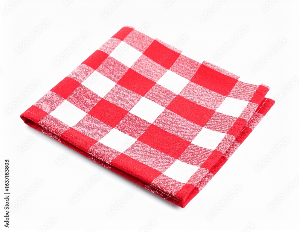 Red checkered napkin front view isolated on white background. Rustic chic style mocku Red checkered napkin front view isolated on white background. Rustic chic style mocku