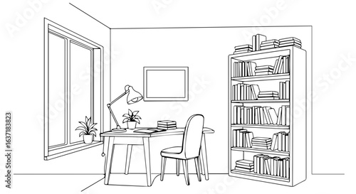 Working coffee setup in a modern room with desk and chair, for focus and productivity. Find inspiration for working coffee routines, surrounded by books and a clean, minimalist space.