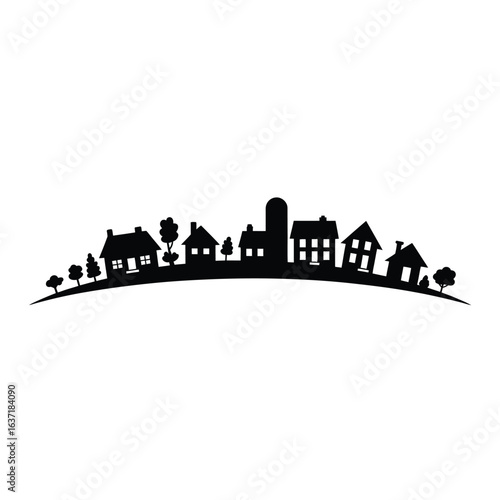 Charming silhouette of a quaint village on a gentle hillside