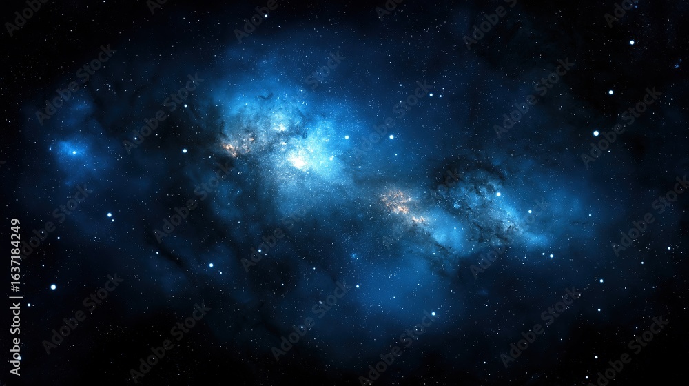 Fototapeta premium Dark Blue Nebula Landscape, Cosmic Fantasy Scenery