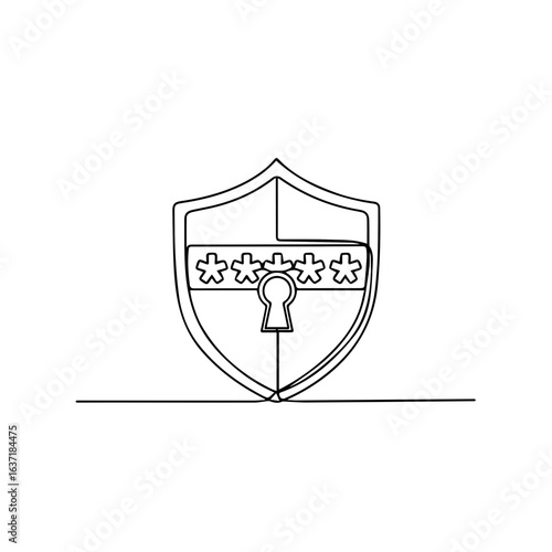 Password protection on shield with asterisk characters displayed on keyhole. Concept password protection and secure access. Elegant password protection for data safety,