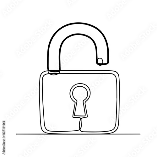 Password protection unlocked in minimalist style, security illustration with simple lock icon. Password protection is key in cyber security, ensuring privacy, offering safe access.