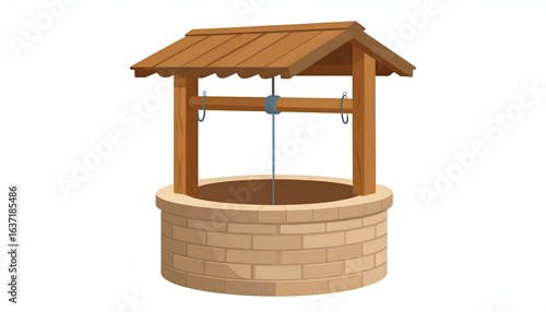 Rustic Wooden Wishing Well Illustration.