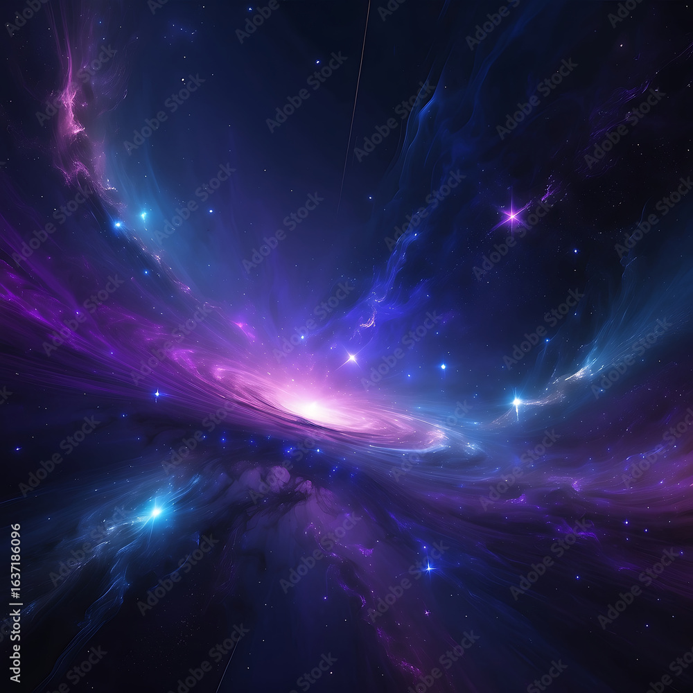 Obraz premium Galactic Purple and Blue Abstract Background with Soft Stars – High-Resolution Cosmic Art – AI