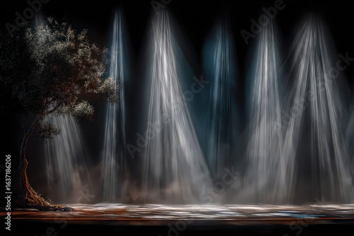 Dynamic Water Fountain Show At Night