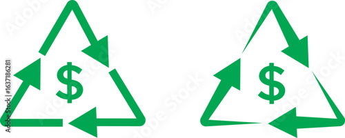 Green Money Recycling and Financial Loop Icon Set