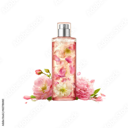 Elegant Pink Floral Perfume Bottle with Blossom Petals