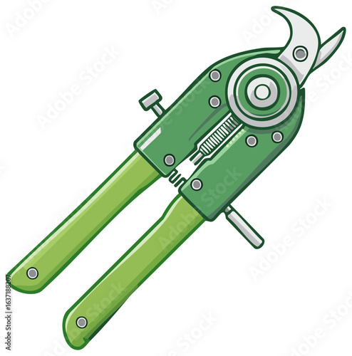 Illustration of green loppers tool for horticulture pruning cutting branches in garden