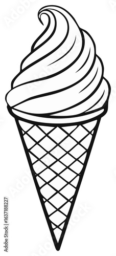 Black and white line art of ice cream cone dessert