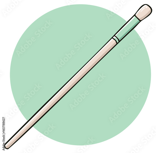 Makeup applicator stick on light green backdrop, cosmetic tool for applying eyeshadow or concealer, cartoon illustration