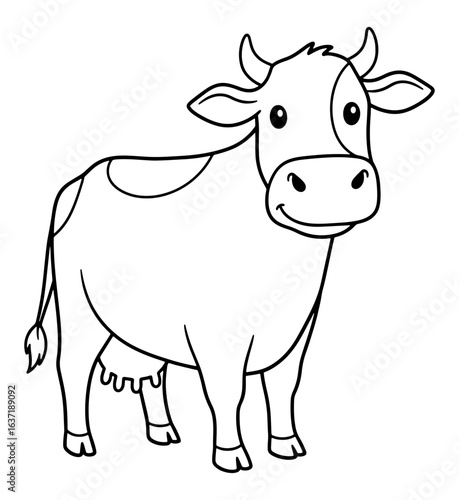 Cartoon Outline Illustration of a Smiling Dairy Cow