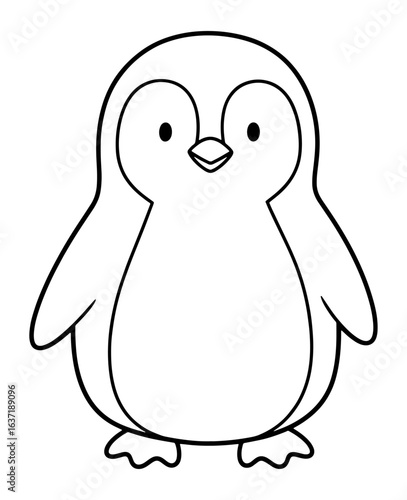 Cute Cartoon Penguin Outline with Big Eyes