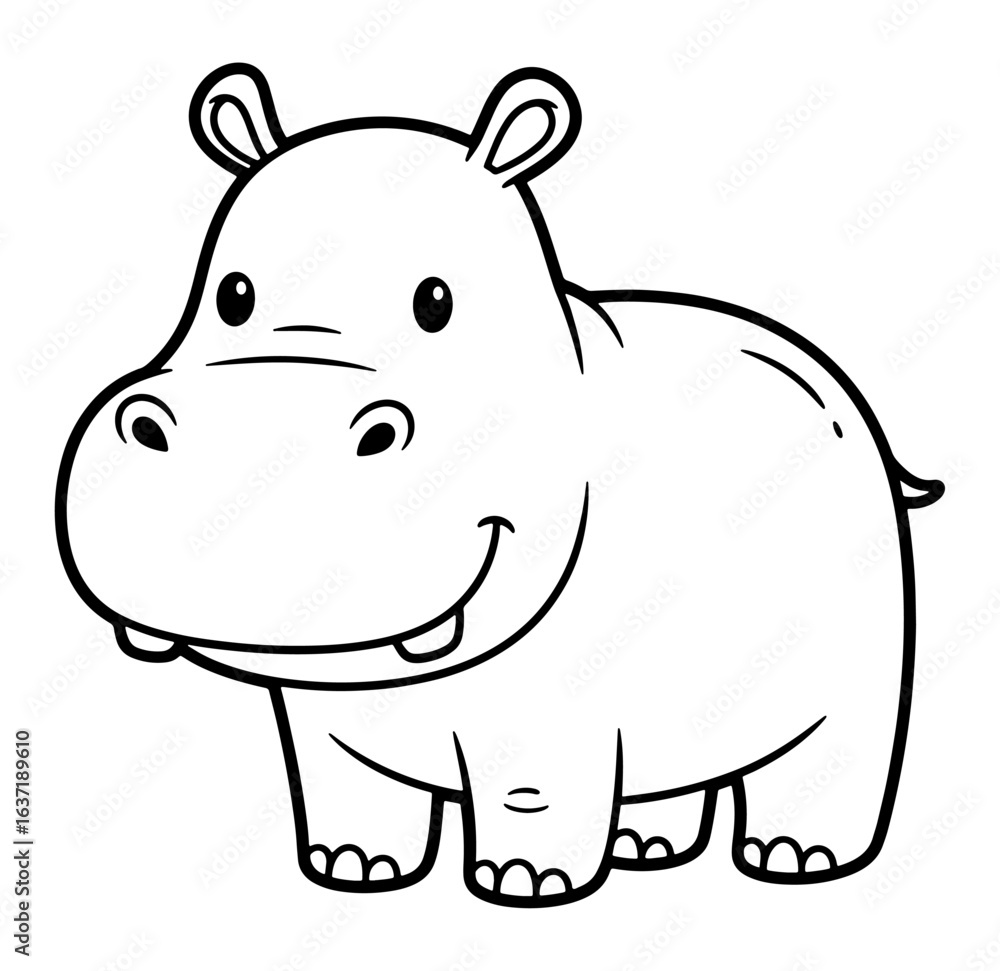 Obraz premium Cartoon Outline of a Smiling Hippopotamus