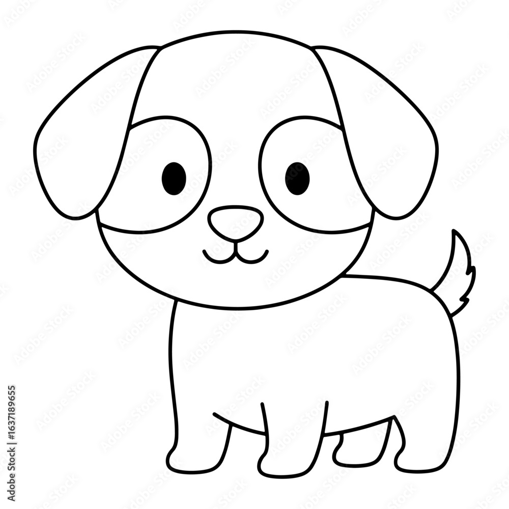 Naklejka premium Cartoon Line Art Illustration of a Cute Puppy with a Bushy Tail